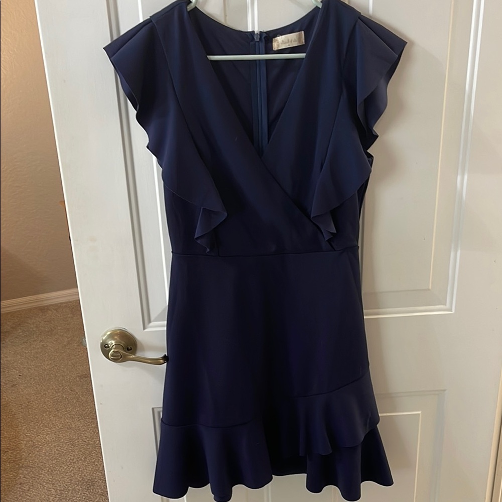 Elegant Navy Ruffle Dress
